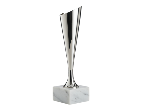 Isolated metallic trophy on marble base, award for achievement or competition success