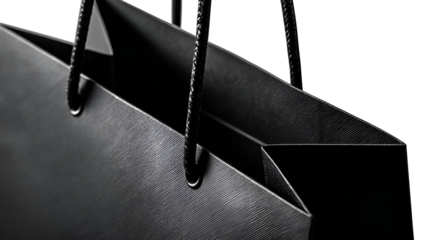 blank black shopping bag template isolated on transparent white background