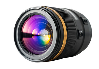 Camera lens with colorful glass isolated on transparent background