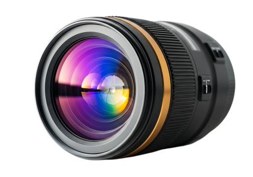 Camera lens with colorful glass isolated on transparent background