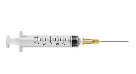 A medical syringe with a needle, isolated on transparent background