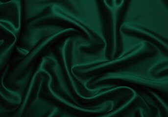 Dark green silk fabric texture with soft waves and elegant folds for a luxurious background