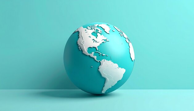 A minimalist, stylized globe with continents rendered in white against a teal background, creating a clean and modern aesthetic