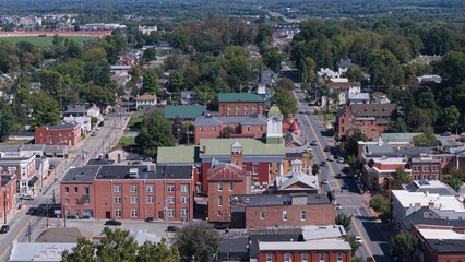 Fototapeta premium Bright Day Aerial Views of Main Street, Charles Town, WV