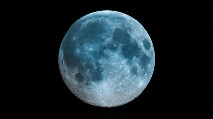 Blue super moon with glowing halo illuminating the night sky against a dark black background