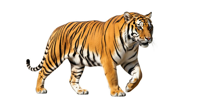 Isolated Siberian Bengal tiger big cat wildlife animal mammal with stripes and fur on a white background - Powered by Adobe