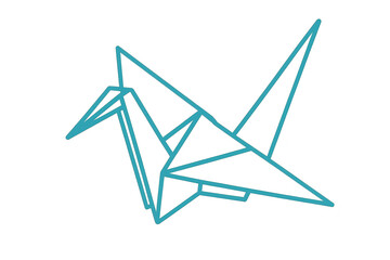 Abstract blue geometric origami crane isolated on transparent background art