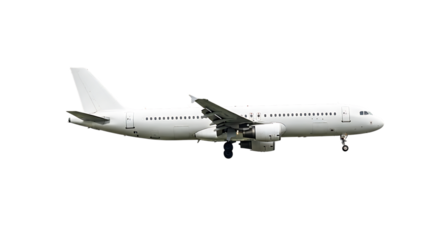 Jato comercial Airbus ou Boeing isolado em fundo branco, pronto para voar no céu azul para transporte de passageiros ou carga