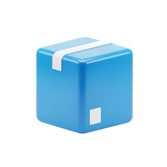 Blue delivery box isolated on transparent background in a modern 3d rendering style