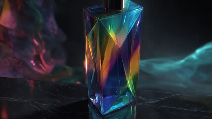 Iridescent Faceted Perfume Bottle in Studio Lighting