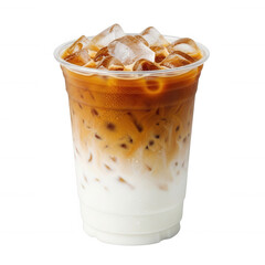 Frothy iced coffee beverage isolated on a transparent background
