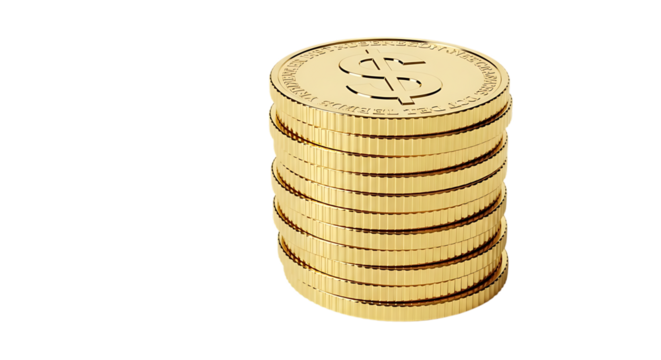 Pilha de moedas de ouro isoladas no branco, um símbolo de sucesso, investimento financeiro e fortuna