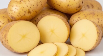 Fresh Raw Potatoes Slices Halves Ingredient Food Studio Shot