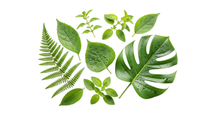 Folhas verdes frescas de natureza e folhagem isoladas em fundo branco para botânica e crescimento de primavera