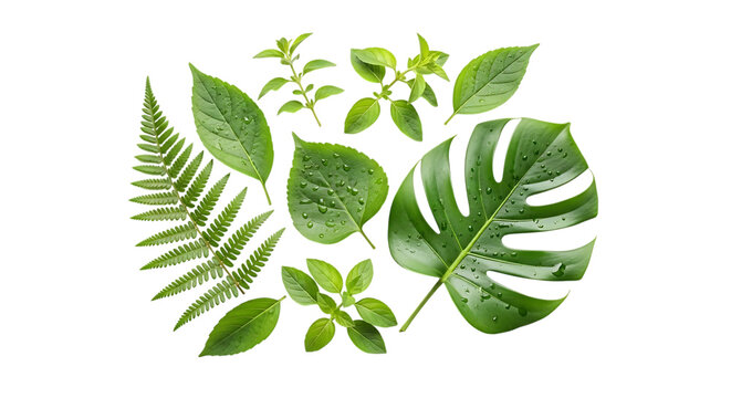 Folhas verdes frescas de natureza e folhagem isoladas em fundo branco para bot&acirc;nica e crescimento de primavera