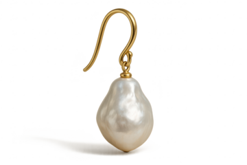 Elegant baroque pearl earring with gold hook isolated on transparent background