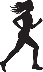A woman running in a dynamic pose with her hair flowing behind her silhouette vector.