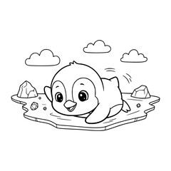 Penguin swimming ocean water cute outline illustration