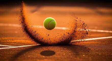 Tennis ball impact clay court action sports dynamic
