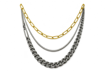 Set of illustrated metal chains on transparent background for jewelry designs