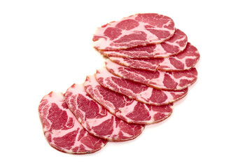 Capocollo Slices Stacked, Isolated on White Background