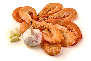 Cooked Shrimp with Garlic, isolated on white background