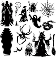 witch set halloween vector illustration, halloween colection