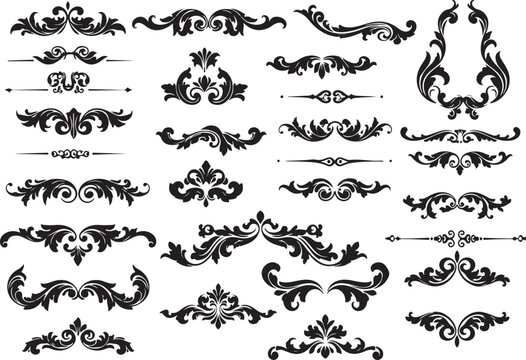  Elegant decorative flourishes and vintage ornamental clipart set. Classic vector frames, borders, and divider design elements..