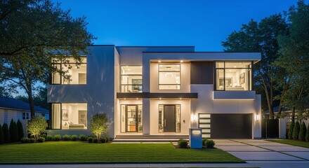 Modern Home Exterior Twilight Luxury Real Estate Architecture Design