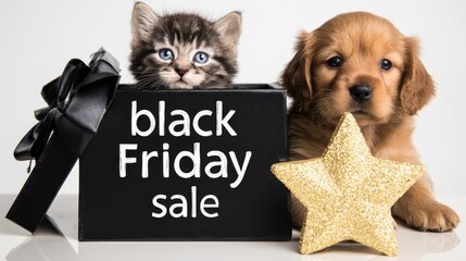 Cute Kitten and Puppy Promoting a Fun Sale Event