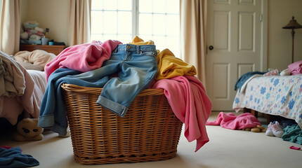 Clothes Overflowing Laundry Basket