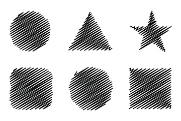 Set of Hand Drawn Scribble Geometric Shapes Isolated on White Background