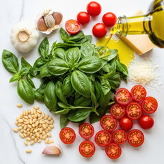 Basil and Tomatoes with Garlic Olive Oil and Pine Nuts