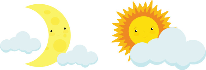 Crescent moon and sun icon. Weather sky nature and climate theme. Isolated design. Vector illustration