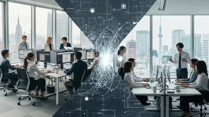 Modern Office Workers Collaborate on Tech Projects. - Powered by Adobe