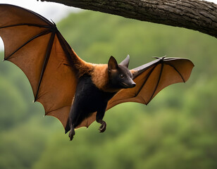 bat on the sky, Large flying fox bat flying with open wings