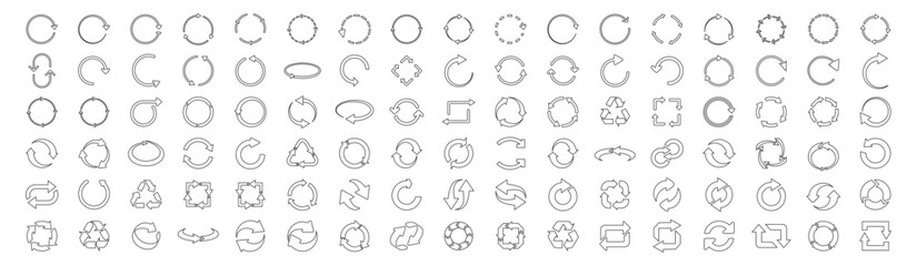 Circular arrow icon. Refresh, reload, recycle and rotation symbol set on transparent background