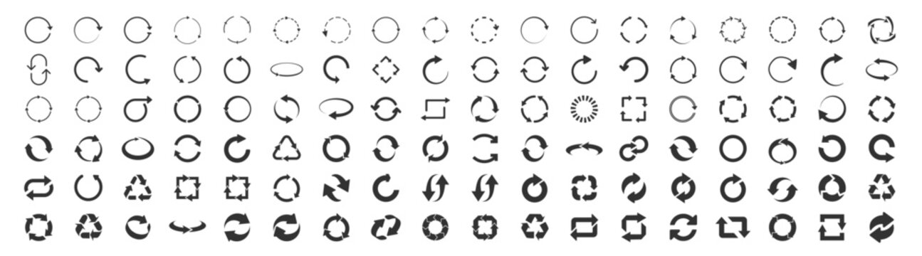 Circular arrow icon. Refresh, reload, recycle and rotation symbol set on transparent background