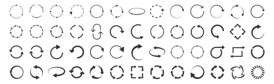 Circle arrow icons. Refresh, reload, recycle and rotation symbols on transparent background