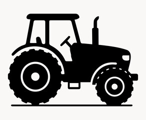 Black and white illustration of a tractor silhouette on a white isolated background. Vector graphics. EPS.