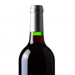 Silver capped dark red wine bottle isolated on a transparent background