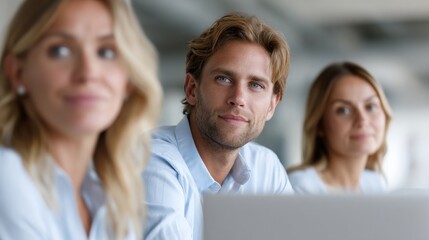 Group of young professionals engaged in discussion at a modern office during the day