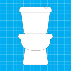 Toilet on blue tile floor. Tile floor and tile wall in the toilet room.