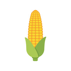 Illustration of an ear of corn with yellow kernels and green husks.
