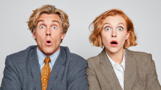 Deux collègues surpris avec une expression choquée