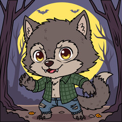 Werewolf background with a full moon graveyard