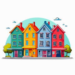 Row of colorful houses, vibrant colored facades