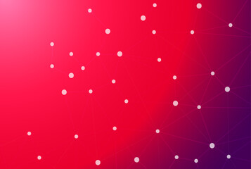 Abstract tech network on red pink gradient background for futuristic and AI visuals