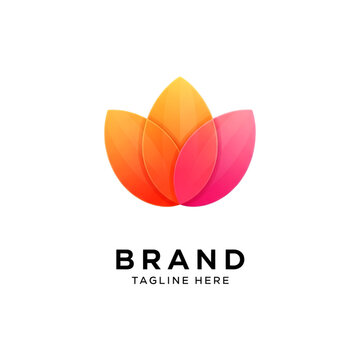Abstract colorful lotus flower logo with text placeholder isolated on transparent background