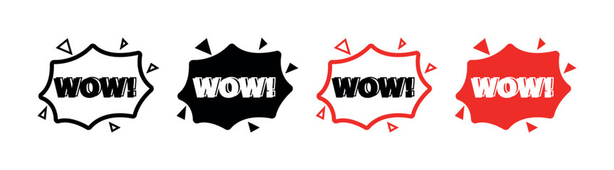 WOW Comic Burst Badge, Retro Pop Art Exclamation Vector, Outline and Filled Speech Bubble Graphics for Stickers, Posters, Social Media and Merchandise